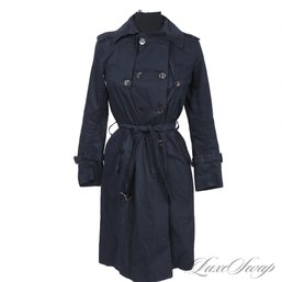 WILDLY EXPENSIVE GOLDEN GOOSE DELUXE BRAND NAVY BLUE GARMENT WASHED BELTED TRENCH COAT MADE IN ITALY XS