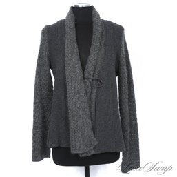 GORGEOUS ST. AMBECCO MADE IN ITALY CHARCOAL GREY SHAGGY KNITTED MOHAIR BLEND SWEATER JACKET L