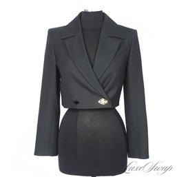 WHOA : BRAND NEW WITH $445 TAGS GANNI BLACK CROPPED BLAZER JACKET WITH HAMMERED GOLD HARDWARE 34 EU