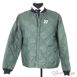 VINTAGE 1960S 1970S MENS JC PENNY GREEN PADDED QUILTED CUSTOM EMBROIDERED OCD 27 JACKET XL