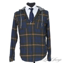 BRAND NEW WITH TAGS MENS EMPYRE 'CHANCER' FULL ZIP HOODIE IN BLUE GREEN TARTAN FLANNEL M
