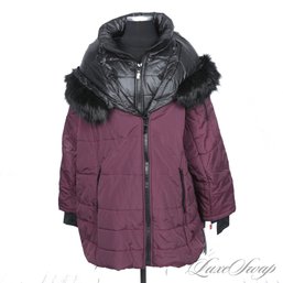 PLUS SIZE : BRAND NEW WITH TAGS HFX PERFORMANCE WOMENS WINE PADDED FAUX FUR HOODED LONG PARKA COAT 3XL