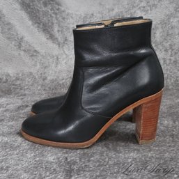 #16 LOVE THESE! MODERN AND EXPENSIVE APC PARIS BLACK LEATHER WOODEN SOLE SIDE ZIP BOOTIES 40 / US 10