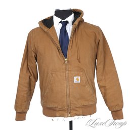 THESE ARE NOT CHEAP! MENS CARHARTT 'WORK IN PROGRESS' CARAMEL HEAVY PIQUE WORK CLOTH HOODED JACKET S