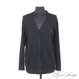 EXPENSIVE AND TOP TRENDING BRAND RIGHT NOW! NEAR MINT LOEWE BLACK THIN KNIT MONOGRAM LOGO CARDIGAN SWEATER M