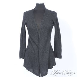 COLD OFFICE KILLER! MINNIE ROSE 100 PERCENT PURE CASHMERE CHARCOAL GREY SWING CARDIGAN XS
