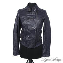 RECENT AND BEAUTIFUL AQUA NAVY BLUE SOFT NAPPA LEATHER MOTORCYCLE JACKET S