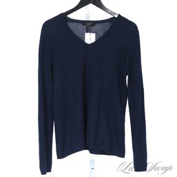ESSENTIAL LUXURY! CHARTER CLUB 100 PERCENT PURE CASHMERE SOLID NAVY BLUE WOMENS V NECK SWEATER L