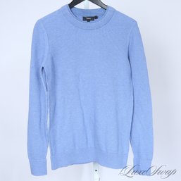 GREAT COLOR! RECENT THEORY PERIWINKLE / CORNFLOWER HONEYCOMB KNITTED DOUBLE COLLAR CREWNECK SWEATER S