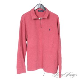 EVERYONE LOVES THESE! MENS POLO RALPH LAUREN WASHED LOBSTER NANTUCKET RED FINE RIBBED 1/4 ZIP SWEATER XL