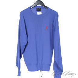 SKI GEAR IS EXPENSIVE! BOGNER ROYAL BLUE WOOL BLEND MENS CREWNECK SWEATER WITH MONOGRAM EMBROIDERY L