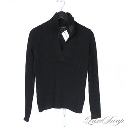 EXPENSIVE RALPH LAUREN BLACK LABEL PURE CASHMERE FEEL CABLEKNIT PLUNGING NECK SWEATER M