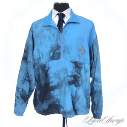 VINTAGE 1980S MENS GOTCH BLUE TIE DYE MOTTLED 1/2 ZIP SURF ANORAK JACKET OSF / FITS XL