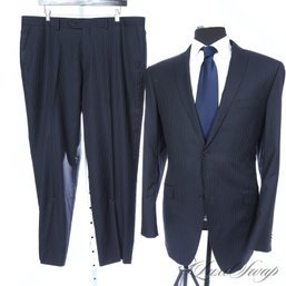 BIG GUYS! MENS ZAK SUPER 150S WOOL NAVY BLUE MODERN AND RECENT WELL FITTING PINSTRIPE SUIT US 42 LONG