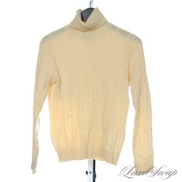 SUMPTUOUSLY SOFT SUTTON STUDIO 100 PERCENT PURE CASHMERE VANILLA IVORY CABLEKNIT TURTLENECK SWEATER WOMENS S