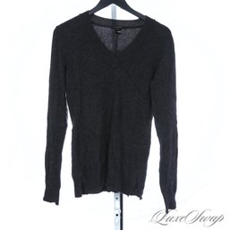 MODERN AND WINTER PERFECT SCOOP NYC CHARCOAL GREY 100 PERCENT PURE CASHMERE V-NECK SWEATER WOMENS M