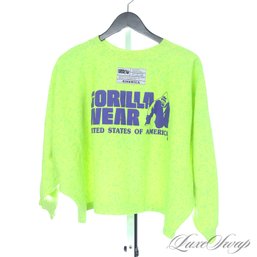 VINTAGE 1980S GORILLA WEAR UNITED STATES  NEON HIGHLIGHTER GREEN SPECKLED RAGLAN DOLMAN SLEEVE SWEATSHIRT OSF