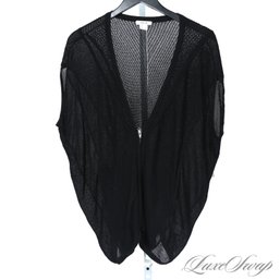 MODERN AND VERY NICE HELMUT LANG LOOSE KNIT SCALLOPED HEM PLUNGING NECK SLEEVELESS CARDIGAN M