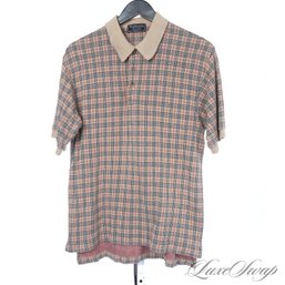 TOTALLY KILLER VINTAGE MENS BURBERRY LONDON ALLOVER TARTAN NOVACHECK POLO SHIRT MADE IN USA S