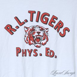 GREAT GRAPHICS : MENS POLO RALPH LAUREN WHITE 'RL TIGERS PHYS ED' TIGER HEAD TEE SHIRT M