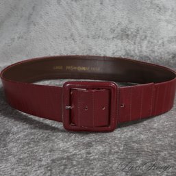 INCREDIBLE NEAR MINT VINTAGE YVES SAINT LAURENT YSL ROUGE RED WIDE VERTICAL STITCHED WAIST BELT L