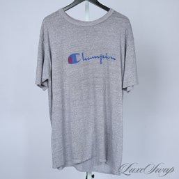 SUPER VINTAGE CHAMPION HEATHER GREY SPELLOUT LOGO SINGLE STITCH SOFT TEE SHIRT XXL