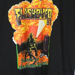 VINTAGE 1980S BLACK FIREFIGHTER 'FLASHOVER : BEWARE THE SILENT KILLER' GRAPHIC TEE SHIRT XL