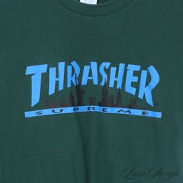 RARE SUPREME NEW YORK MADE IN USA MENS GREEN THRASHER SKATEBOARDS TEE SHIRT L