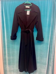 Jones New York 100 Wool Long Black Belted Coat
