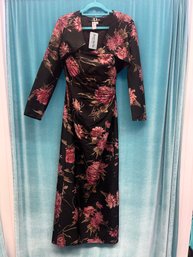 Demetrios Silk Hand Beaded Floral Gown With Matching Jacket Size 6