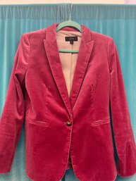 Near Mint J Crew Rose Petal Pink Velvet Woman's Blazer Jacket With Pinstripe Lining Size 6