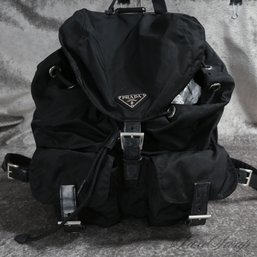 THE ONE (LITERALLY) EVERYONE WANTS! AUTHENTIC VINTAGE PRADA BLACK MICROFIBER MID SIZE BACKPACK BAG