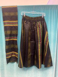 New With Tags Classic African Dashiki Print Coated Cotton Skirt With Matching Scarf