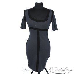 TOTALLY GORGEOUS ICEBERG BLUED GREY BLACK FRAMED ANATOMICAL STRUCTURED KNIT DRESS MADE IN ITALY XS