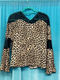 **Zara Cheetah Beige And Black Print Blouse With Fine French Lace  Detail Size S