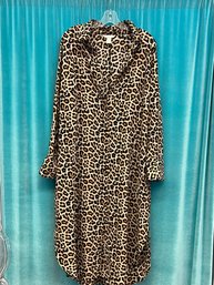 H&M Long Beige And Black Leopard Print Long Tunic Shirt Dress Size L