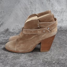 #14 ROCK SOLID AND SUPER EXPENSIVE RAG AND BONE MADE IN ITALY WHEAT SUEDE CHUNKY HEEL SHORT BOOTS 38.5