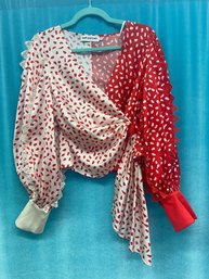 Vintage Style Self-Portrait Red And White Slinky Blouse Size 4