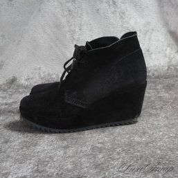 #15 RECENT AND EXPENSIVE PEDRO GARCIA MADE IN SPAIN BLACK SUEDE RIPPLE SOLE WEDGE BOOTIES FITS ABOUT 8.5