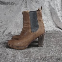 #16 UNSPEAKABLY EXPENSIVE $800 PLUS BRUNELLO CUCINELLI BROWN LEATHER PLATFORM BOOTIES SHOES 40 / US 10