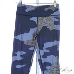 MODERN AND FRESH AERIE BLUE GREY ALLOVER CAMOUFLAGE PERFORMANCE STRETCH WORKOUT YOGA PANTS S