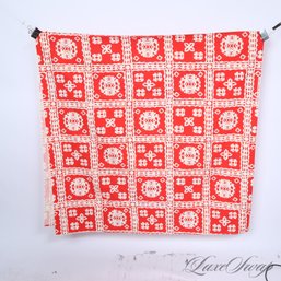 A REALLY NICE LARGE PIECE OF VINTAGE FABRIC FOR UPHOLSTERY IN RED AND WHITE BATIK CHECKERBOARD