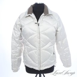 THE ONE EVERYONE WANTS! WOMENS THE NORTH FACE WHITE QUILTED 550 GOOSE DOWN FILLED PADDED PARKA COAT L