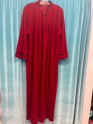 Vintage Diamond Tea Red Velvet House Coat Robe With Black Rope Piping Size L)