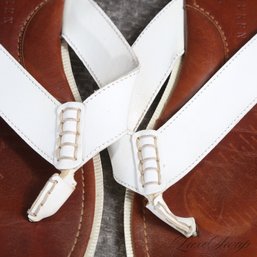 #7 LE CHIC FOR LE HAMPTONS! TRUE AMERICANA MENS RALPH LAUREN MADE IN ITALY WHITE LEATHER THONG SANDALS MENS 9