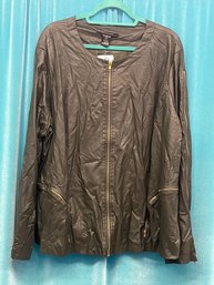 New With Tags Ashley Stewart Olive Green Vegan Leather Plus Size Jacket Size 24
