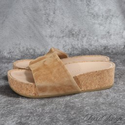 #20 SUMMER PERFECT AND SO COMFY! VERONICA BEARD CAMEL SUEDE CORK SOLE PLATFORM SANDALS 7