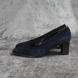 #21 NEAR MINT AND GREAT COLOR STUART WEITZMAN INK INDIGO SUEDE CHUNKY HEEL SHOES 9