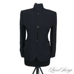 STEALTH WEALTH! EMPORIO ARMANI MADE IN ITALY BLACK TEXTURED SELF CUBE COLLARLESS JACKET 40 EU