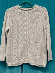 J Crew Always Cotton Cream Knit Long Sleeve Pullover Size 14